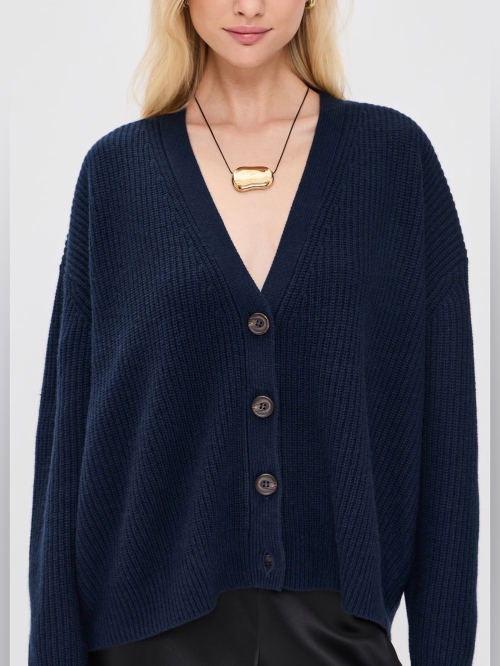 Jenni Kayne Cotton Cocoon Cardigan Oversized relaxed front pocks💙sz lrg Navy - Picture 3 of 16